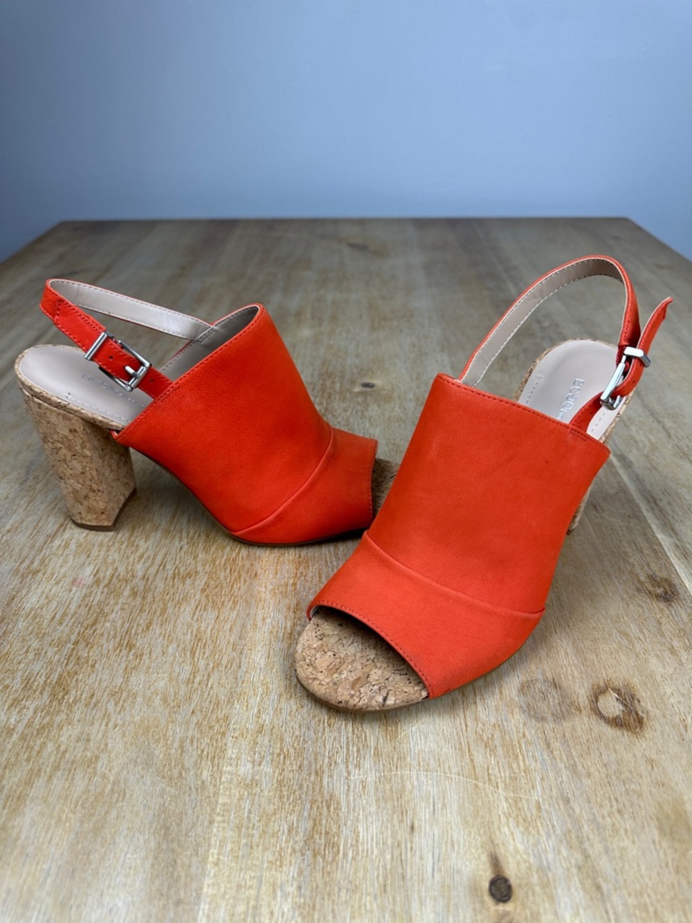 BCBGeneration Orange Open-Toe Cork Block Heel Slingbacks